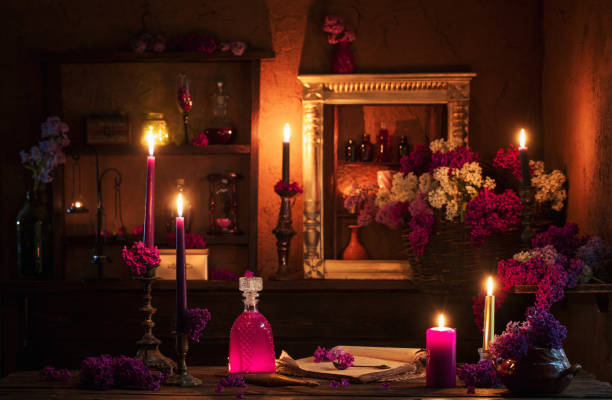 magic potion of lilac flowers in the witch's house